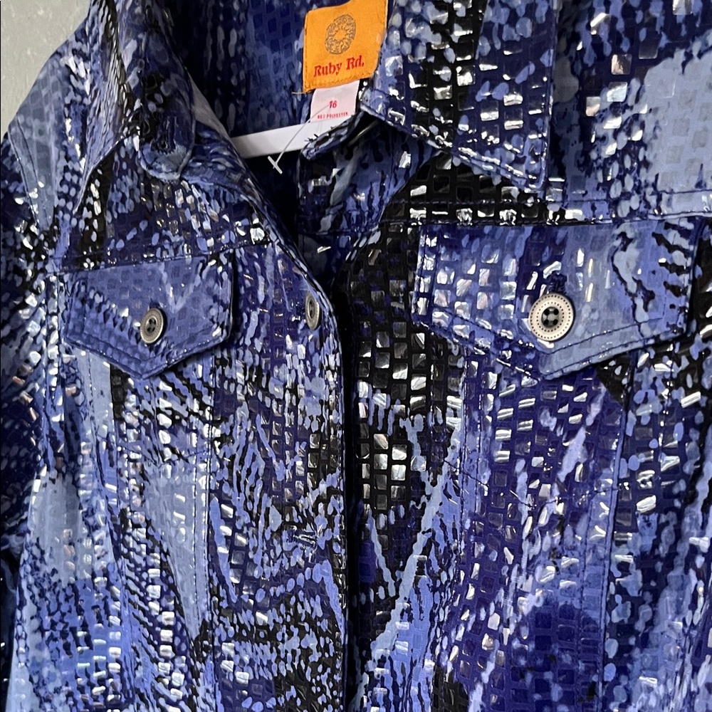 Ruby Rd Blue Abstract Print Stretch Jacket Size 1… - image 3